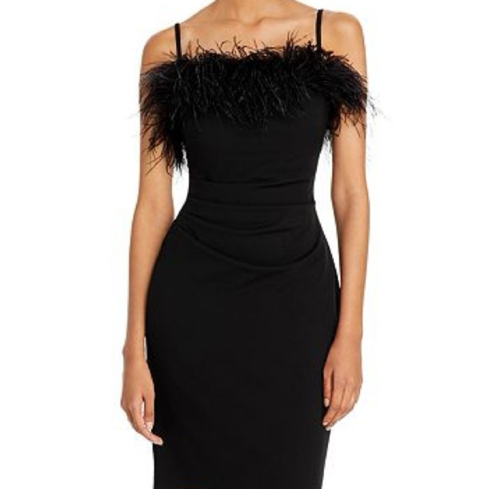 Black feather trim dress AQUA Revolve